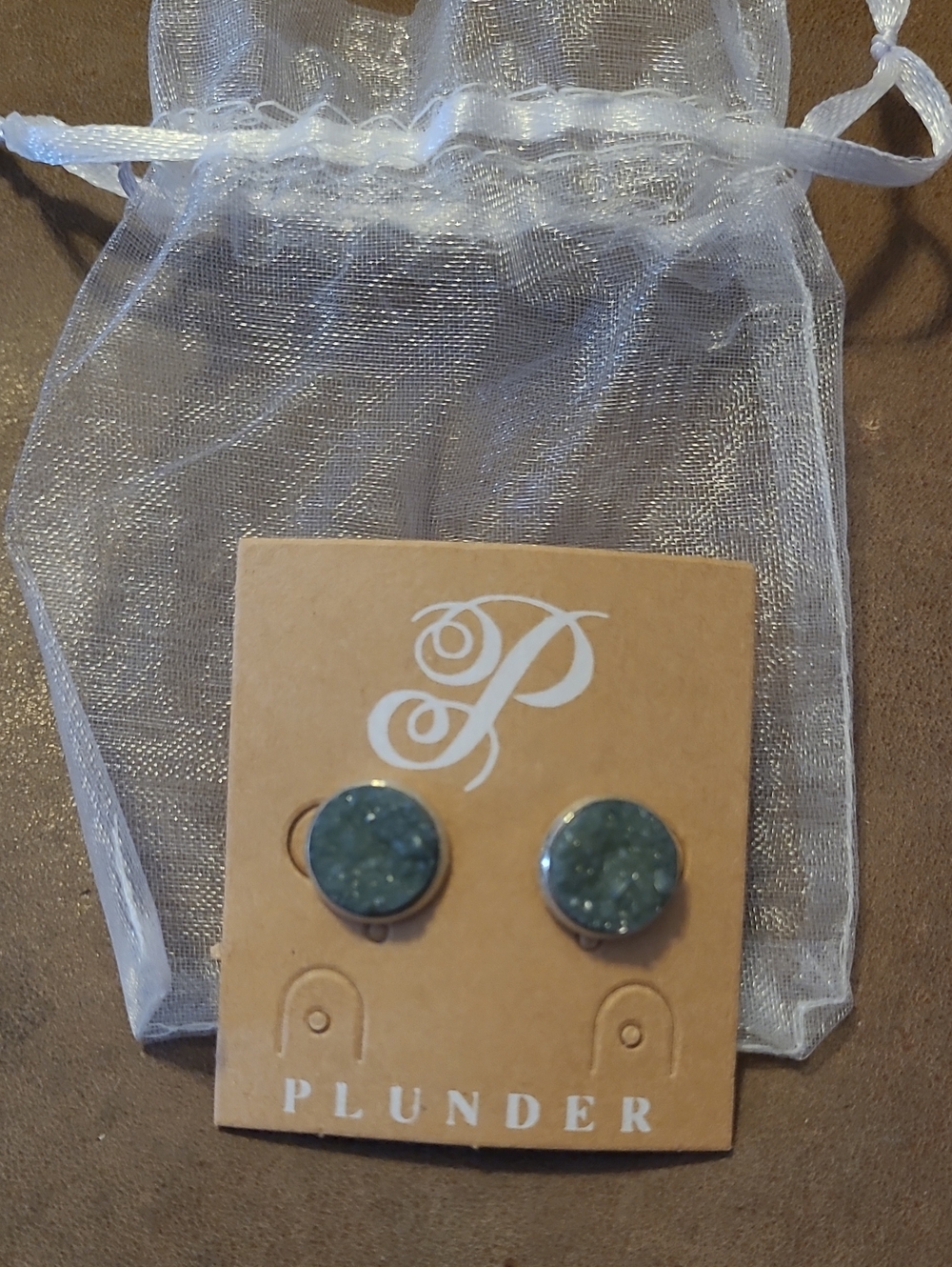 Plunder Teal Green Druzy Round Stud Earrings